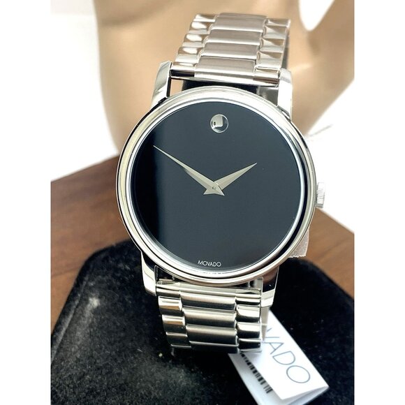 Movado Men's Watch 2100014 Museum Black Dial Swiss Quartz Silver Steel 38mm - Picture 1 of 14